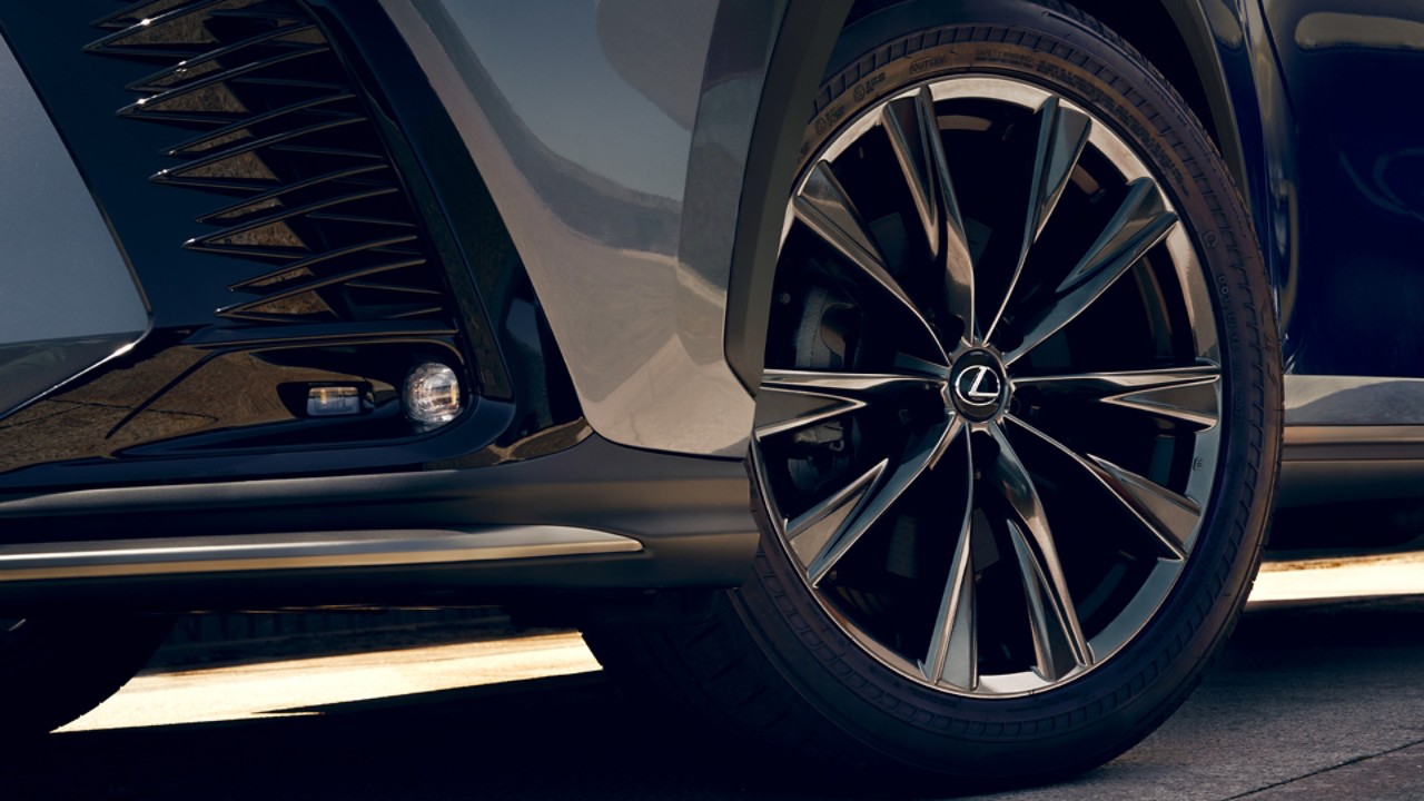 A close up of a Lexus wheel